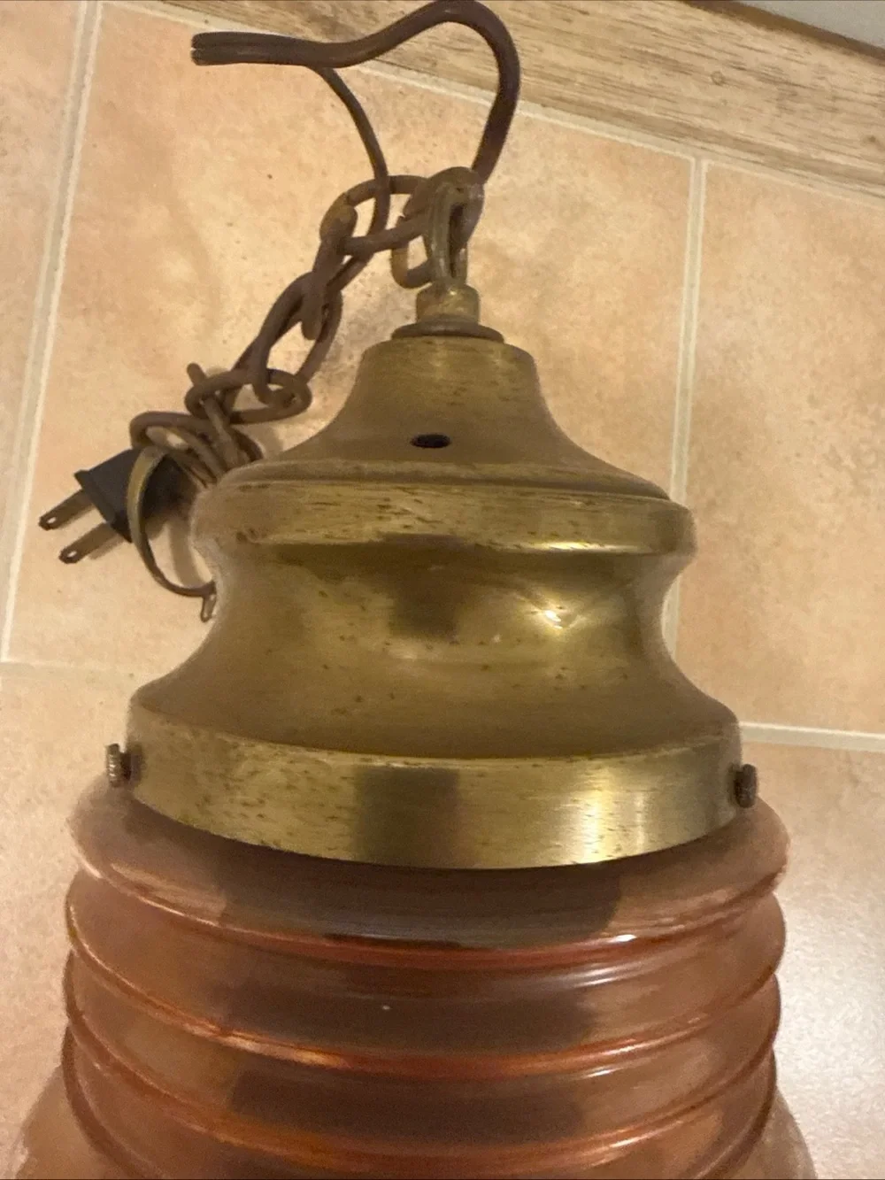 Vintage Brass Nautical Red Glass Electric Hanging Pendant Lamp